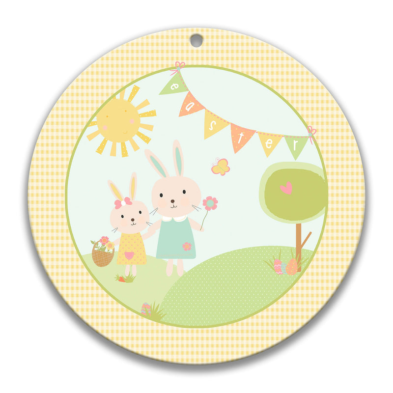 12" Easter Round Sign, Easter Bunny Wreath Sign, Easter Wreath Sign, Happy Easter Sign, Easter Decor, Easter Wall Decor, X-EAS001
