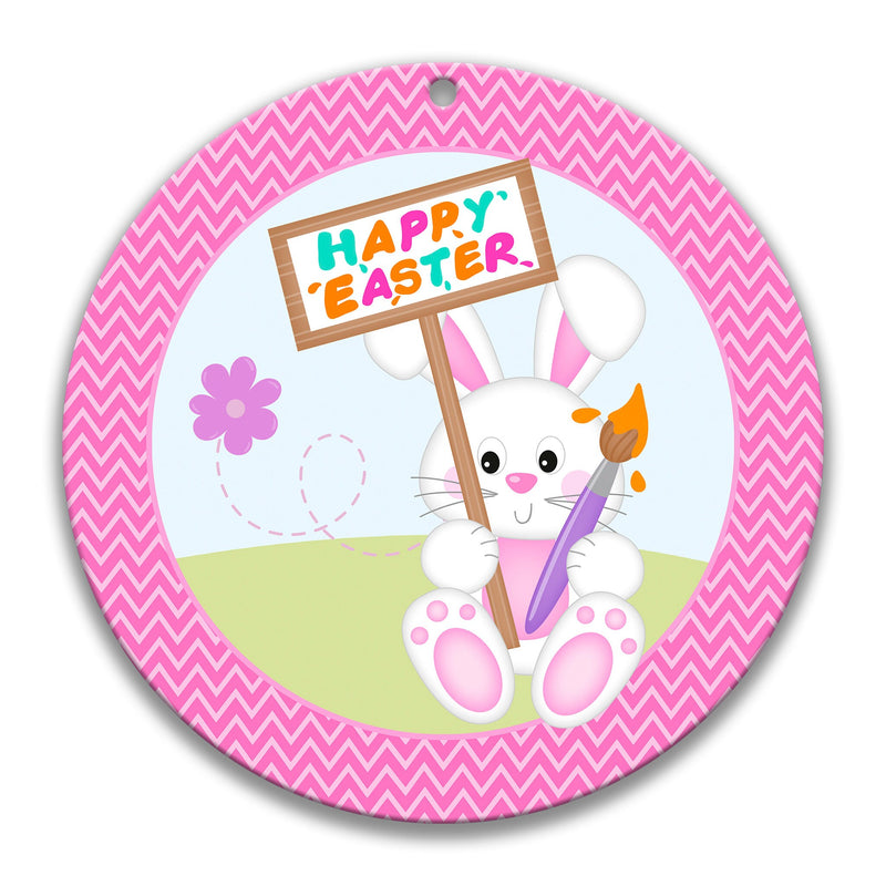 Easter Bunny Wreath Sign, Happy Easter Sign, 8" Easter Round Sign, Easter Decor, Easter Wall Decor, Easter Wreath Sign, Bunny Decor X-EAS004