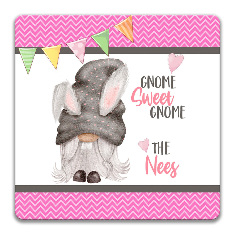 Personalized Gnome Easter Sign, Custom Family Name Sign, Spring Sign, Easter Bunny Sign, Easter Wall Decor, Easter Gnome Bunny Sign X-EAS011