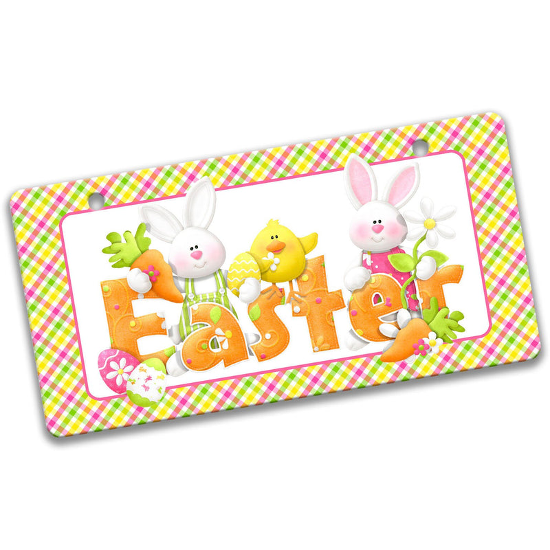 Easter Wreath Sign, Spring Gingham Bunny Metal Wreath Attachment, Easter Bunny Sign X-EAS022