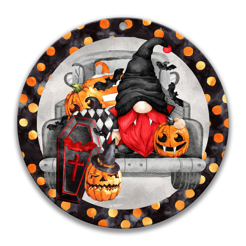 Vampire Gnome Wreath Sign - Dracula Sign - Pickup Truck Halloween Sign - Pumpkin Fall Metal Sign - Cute Halloween Decoration Art 7-HAL009