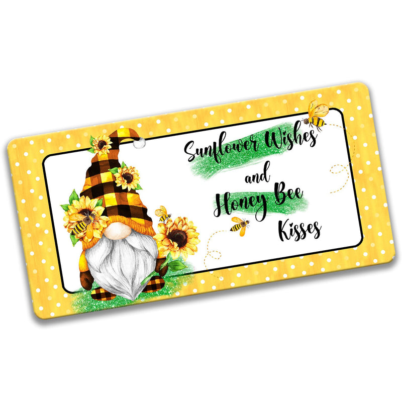 Cute Summer Gnome Sign, Sunflower Wishes Honey Bee Kisses, Sunflower Gnome, 6x12 Rectangle Gnome Signs, Wreath Supplies Autumn Sign 7-SUM009