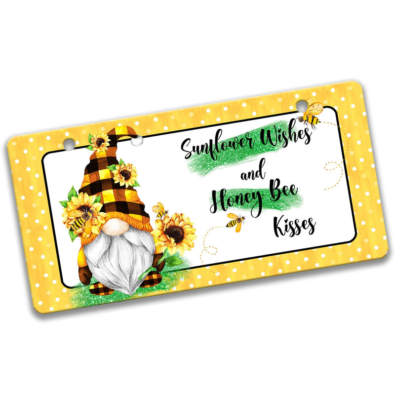 Cute Summer Gnome Sign, Sunflower Wishes Honey Bee Kisses, Sunflower Gnome, 6x12 Rectangle Gnome Signs, Wreath Supplies Autumn Sign 7-SUM009