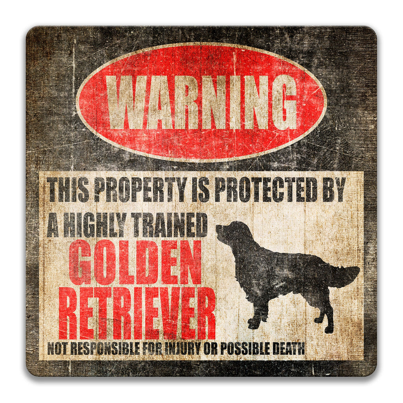 Golden Retriever Sign Funny Dog Sign No Trespassing Sign Dog Warning Sign Beware of Dog Sign Warning Yard Sign Golden Retriever Z-PIS018