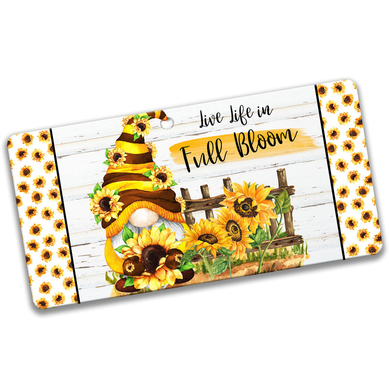 Cute Summer Gnome Sign, Live Life In Full Bloom Wreath Sign, Sunflower Gnome, Gnome Lover Decor, 6x12 Rectangle, Summer Wall Decor 7-SUM011
