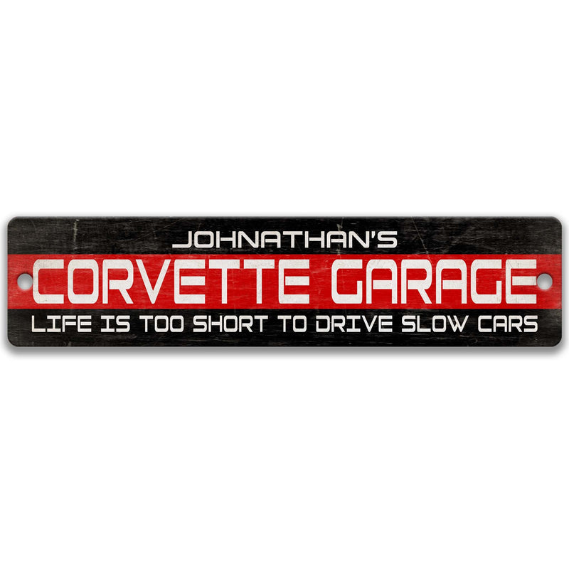 Corvette Garage Street Sign, Custom Sign for Dad's Corvette Garage Sign, Personalized Chevy Auto Decor, Car Collector Gift, Husband A-SSV157