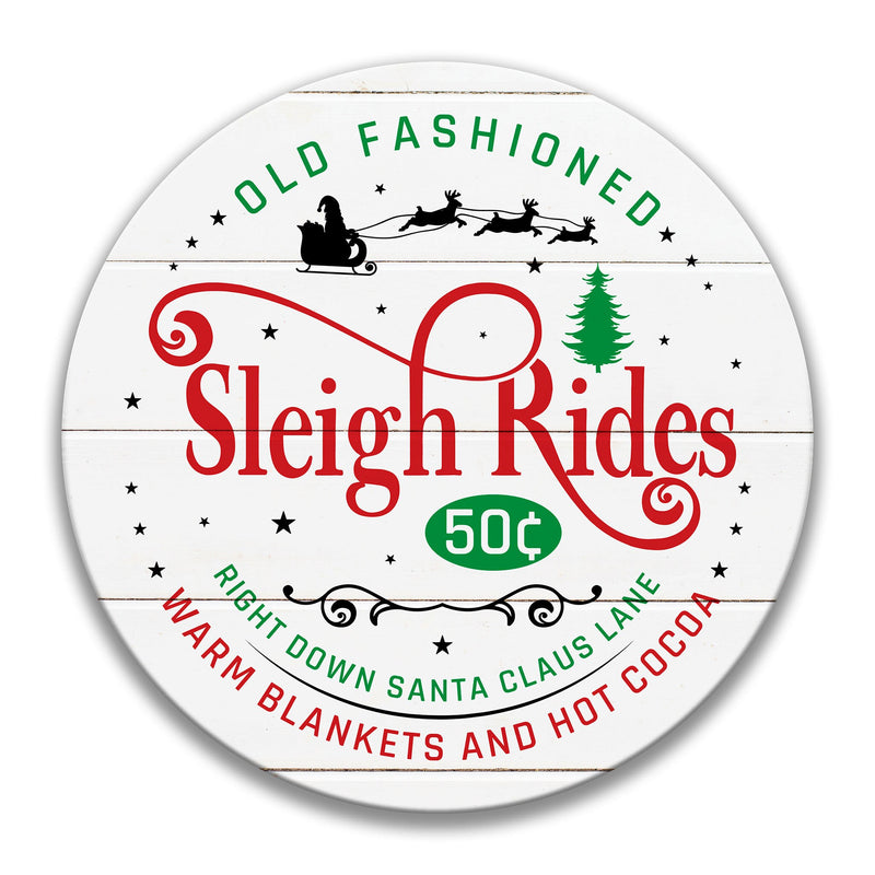 Sleigh Rides Sign, Christmas Wreath Sign, Sleigh Ride Decor, Christmas Decor Wall Art, Round Holiday Wreath Supplies Christmas Sign X-XMS064