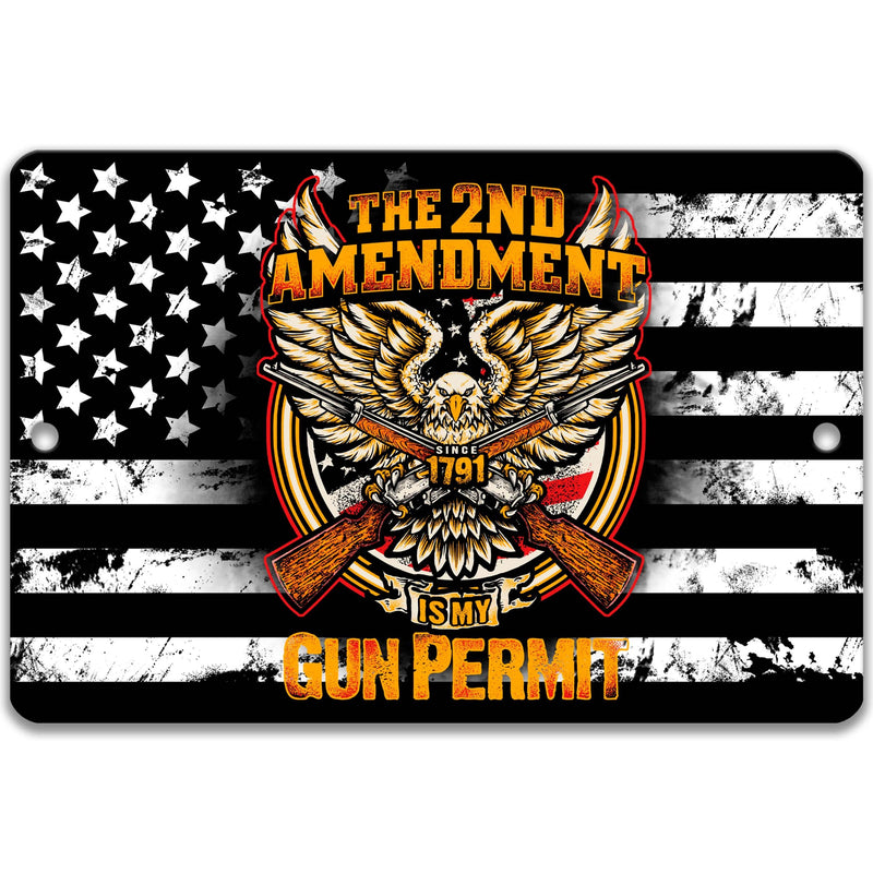 2nd Amendment US Distressed Flag with Eagle Metal Sign, Gifts for Him, Metal Gun Sign, Firearm Sign, Gun Rights, Patriotic Military P-GUN001