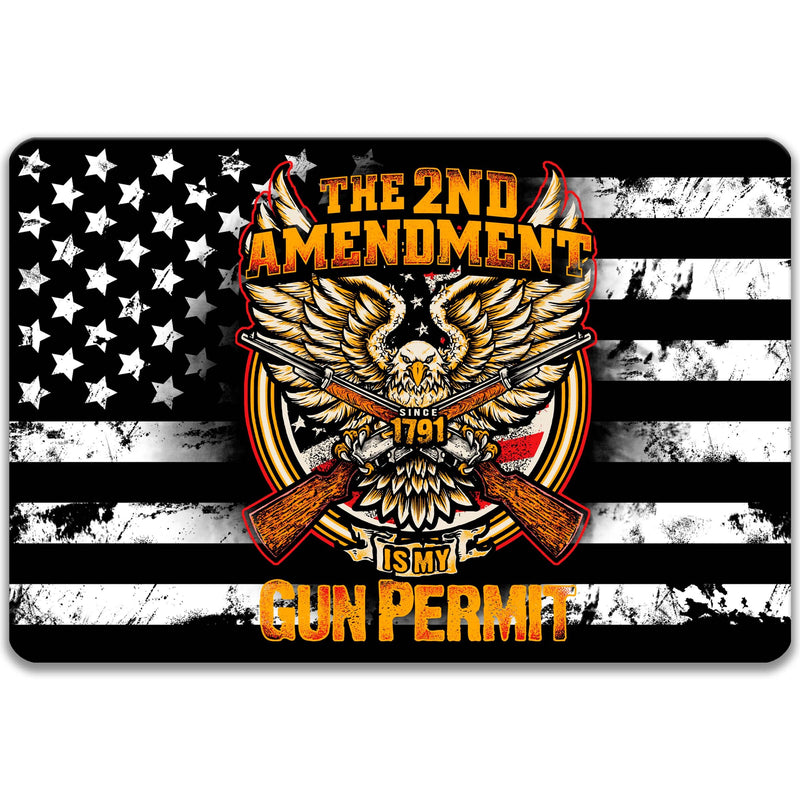 2nd Amendment US Distressed Flag with Eagle Metal Sign, Gifts for Him, Metal Gun Sign, Firearm Sign, Gun Rights, Patriotic Military P-GUN001