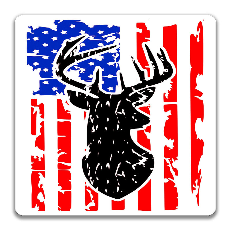 Deer Hunting Sign, American Flag Sign, Deer Hunting Decor, Man Cave Sign, Log Cabin Sign, Military Decor, Bow Hunter, Lodge Decor Z-PIS073