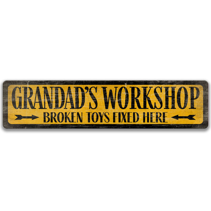 Grandad's Workshop, Father's Day 2022, Broken Toys Fixed, Man Cave Sign, Personalized Man Cave Decor, Metal Custom Gift for Grandad D-FDA013
