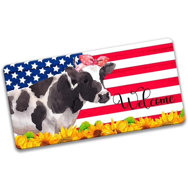 Sunflowers, Cow and American Flag Welcome Sign, Sunflowers Metal Wreath Sign, Front Door Sign, Highland Cow Sign, Patriotic Sign F-ANM002
