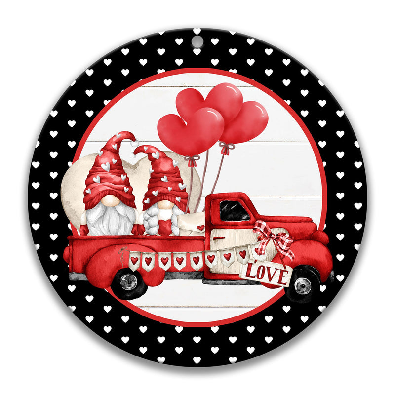 Valentine's Day Sign, Love Gnome Wreath Sign, Gnome Couple on Truck Spring Sign, Metal Wreath Sign, Love Decor, Wreath Supplies 7-VAL005