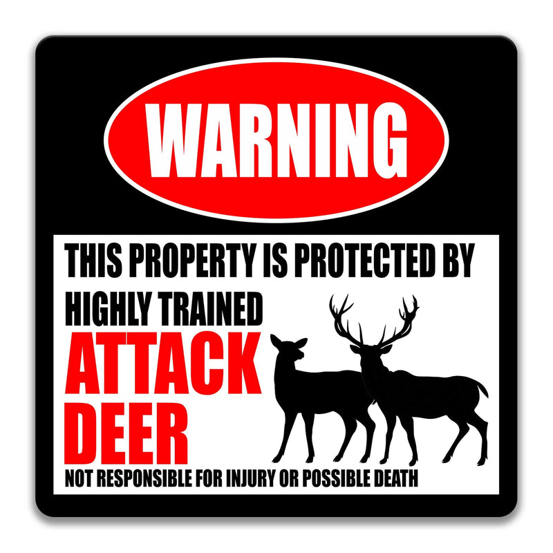 Attack Deer Sign Cabin Sign Attack Deer Decor Attack Deer Warning Sign Funny Metal Barn Sign Stable Sign Beware of Attack Deer Z-PIS233