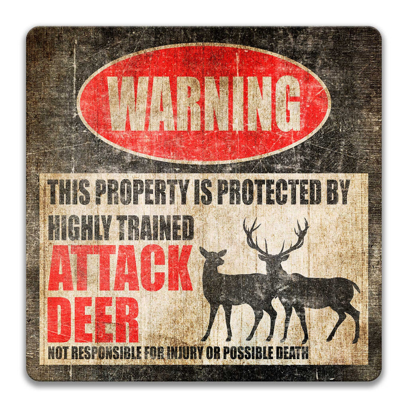 Attack Deer Sign Cabin Sign Attack Deer Decor Attack Deer Warning Sign Funny Metal Barn Sign Stable Sign Beware of Attack Deer Z-PIS233
