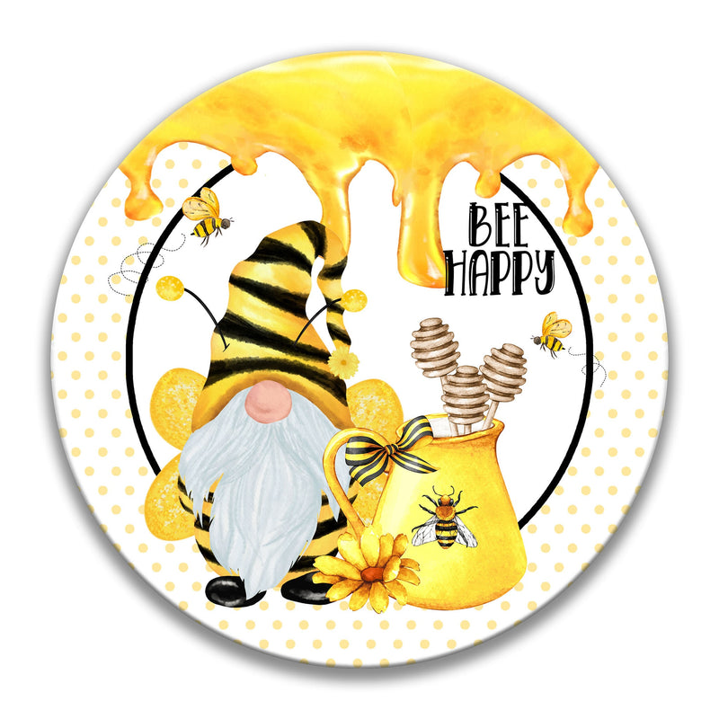 Bee Happy Gnome Wreath Sign, Bee Happy Summer Decor, Honeybee Lover, Cute Gnome Sign, Bee Happy Sign, Summer Wreath, Kitchen Sign 7-SUM016
