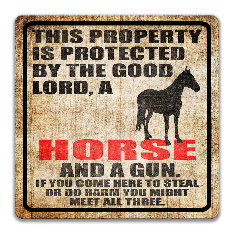 Horse Sign Warning Sign Funny Horse Sign Warning Sign Equestrian Gift Sign Gun Sign 2nd Amendment Sign NRA Sign Firearm Barn Sign Z-PIS297