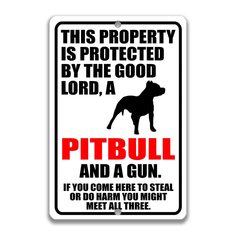 Pitbull Dog Sign Dog Warning Sign Pitbull Warning Sign Pitbull Gift Sign Gun Sign 2nd Amendment Sign NRA Sign Firearm Police Z-PIS303