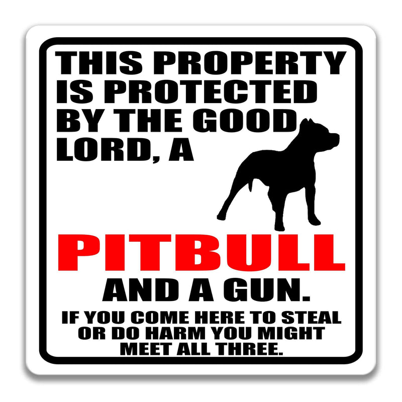 Pitbull Dog Sign Dog Warning Sign Pitbull Warning Sign Pitbull Gift Sign Gun Sign 2nd Amendment Sign NRA Sign Firearm Police Z-PIS303