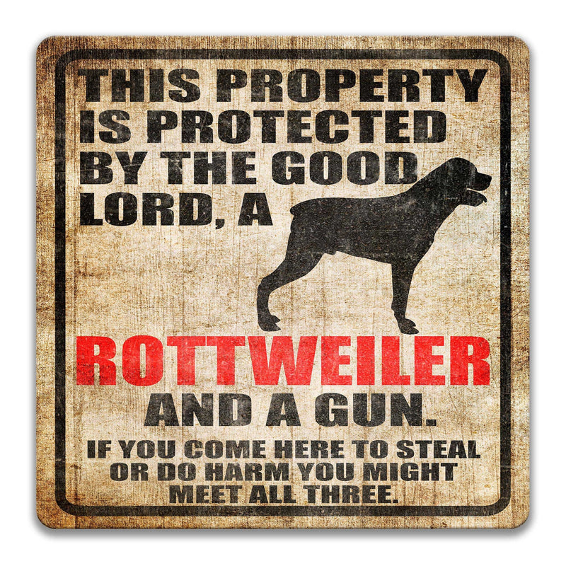 Rottweiler Dog Sign Dog Warning Sign Dog Sign Warning Sign Rottweiler Gift Sign Gun Sign 2nd Amendment Sign NRA Sign Firearm Police Z-PIS305