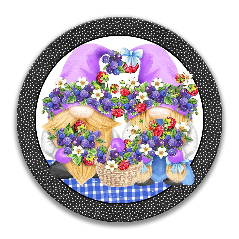 Round Blueberry Gnome Wreath Sign, Blueberry Pie Decor, Blueberry Summer Decor, Gift For Her, Cute Gnome Sign, Blueberry Theme 7-SUM014