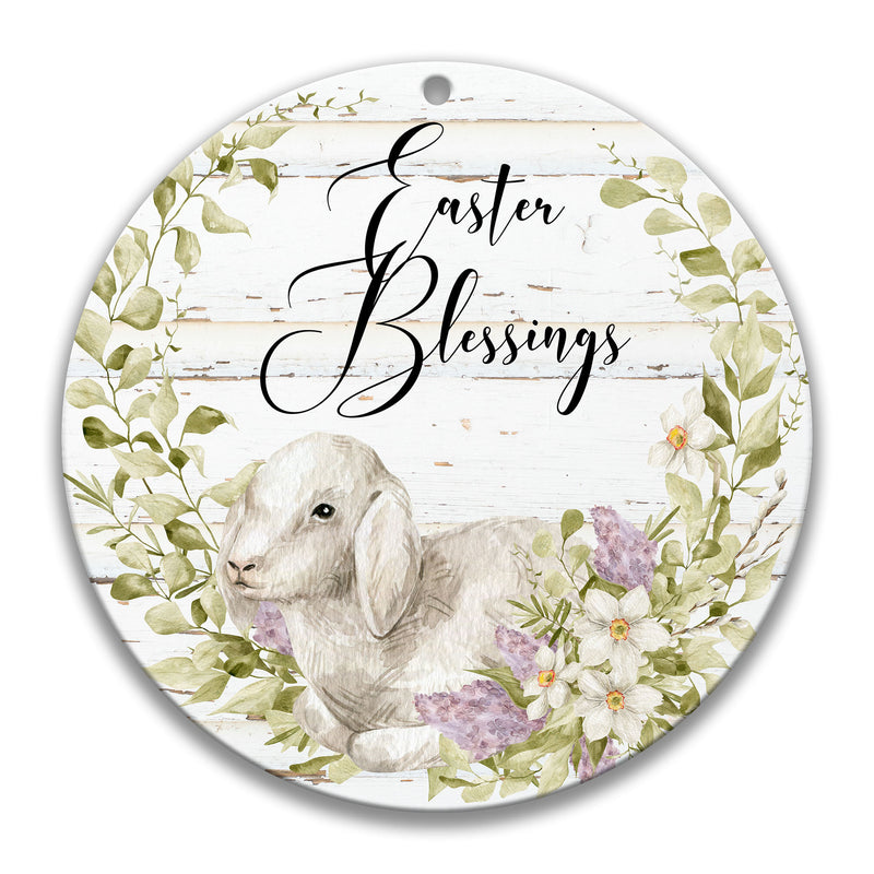 Easter Blessings Sign, Christian Easter Sign, Easter Lamb Sign, Easter Decor, Christian Sign, Purple Floral Wreath Sign, Spring X-EAS027