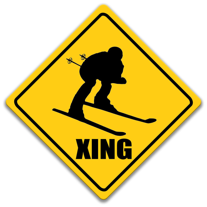 Skier Sign, Skier Crossing Sign, Diamond Skier Sign, Skier Decor, Skier Warning Sign, Metal Skier Sign, Beware of Skier Gift 8-XNG017