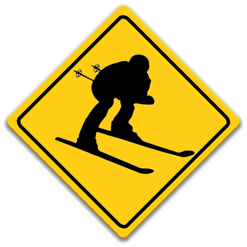 Skier Crossing Sign, Skier Sign, Diamond Skier Sign, Skier Decor, Skier Warning Sign, Metal Skier Sign, Beware of Skier Gift 8-XNG018