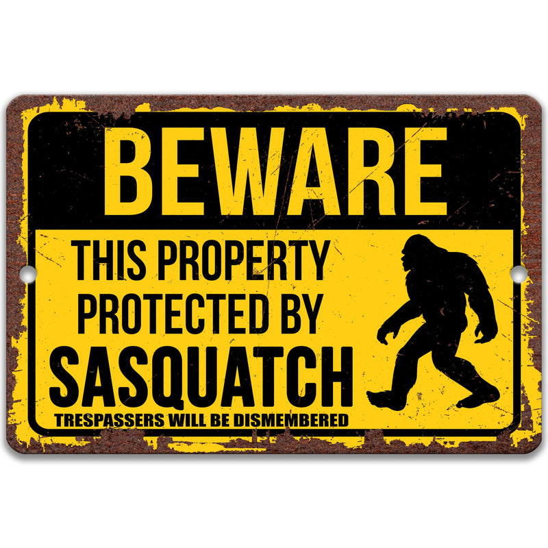 Sasquatch Sign, Sasquatch Protected Area, Funny Rusty Metal Sign, Bigfoot Sign, Sasquatch Warning Sign, No Trespassing Outdoor Sign 8-ANM012