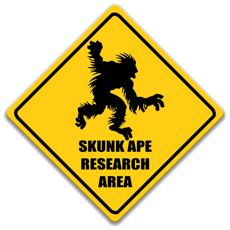 Skunk Ape Research Area Sign, Florida Everglades, Bipedal Humanoid, Rusty Tin Sign, Cryptid, Ape Man, Funny Skunk Ape Sign, Yeti 8-ANM040