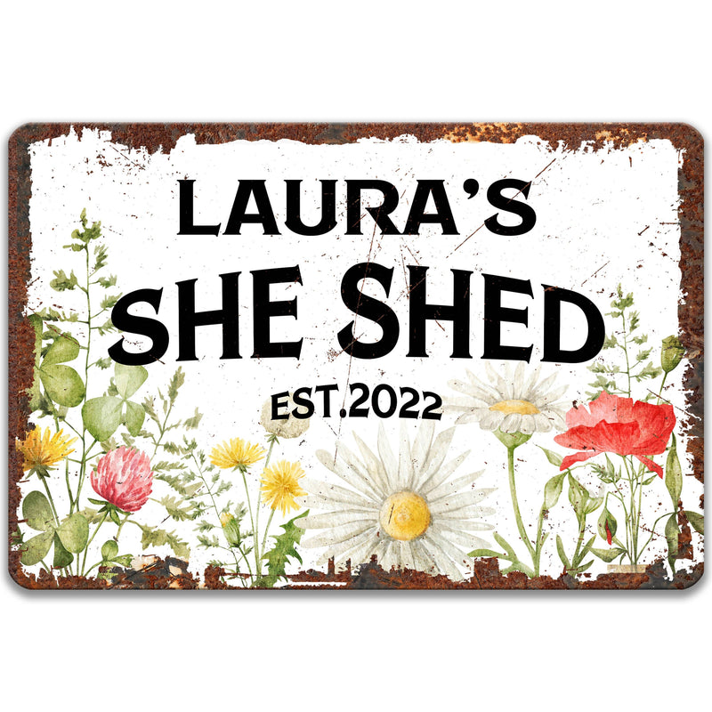 Personalized She Shed Sign, Wildflowers Custom Woman's She Shed Sign, She Shed Gift, Workshop Sign for Her, Woman Cave Garden Shed F-SHE012