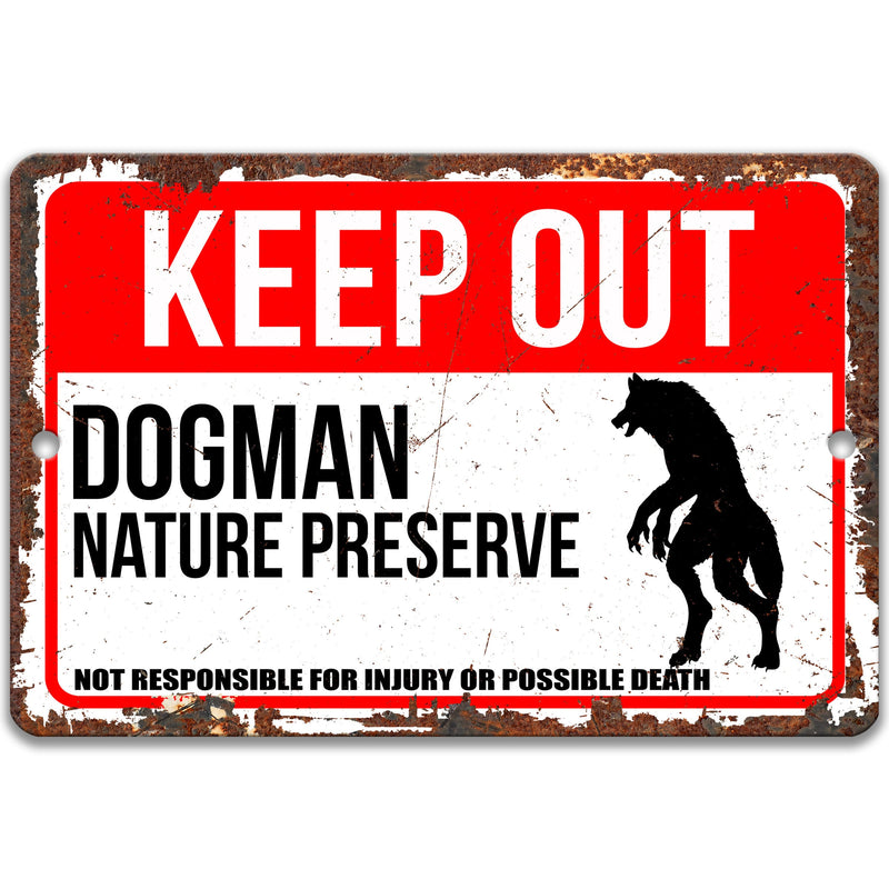 Dogman Sign, Michigan Dogman Nature Preserve, Property Marker, Funny Cryptid Sign, Vintage Dogman Sign, Hiking Sign, Creepy Decor 8-ANM052