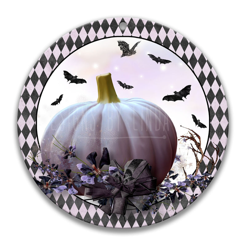 Floral Pumpkin Halloween Sign, Spooky Purple Pumpkin, Sign, 12" Halloween Wreath Sign, 8" Fall Door Hanger, Seasonal Decor Photo-X-HAL039