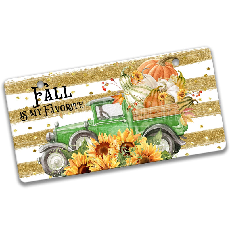 Fall is my Favorite, Truck full of Pumpkins and Sunflowers Sign, Green Pickup Truck, Fall Door Hanger, Autumn Porch Sign, Wreath X-FAL012