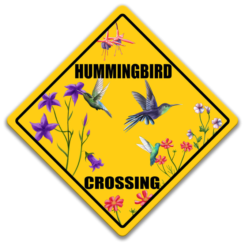 Hummingbird Crossing Sign, Hummingbird Lover Gift, Butterfly Garden Sign, Unique Metal Sign, Flower Garden Decor, Farmhouse Outdoor 8-ANM073
